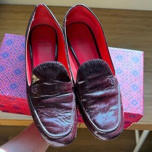 Tory Burch Patent Leather Loafers in Deep Burgundy